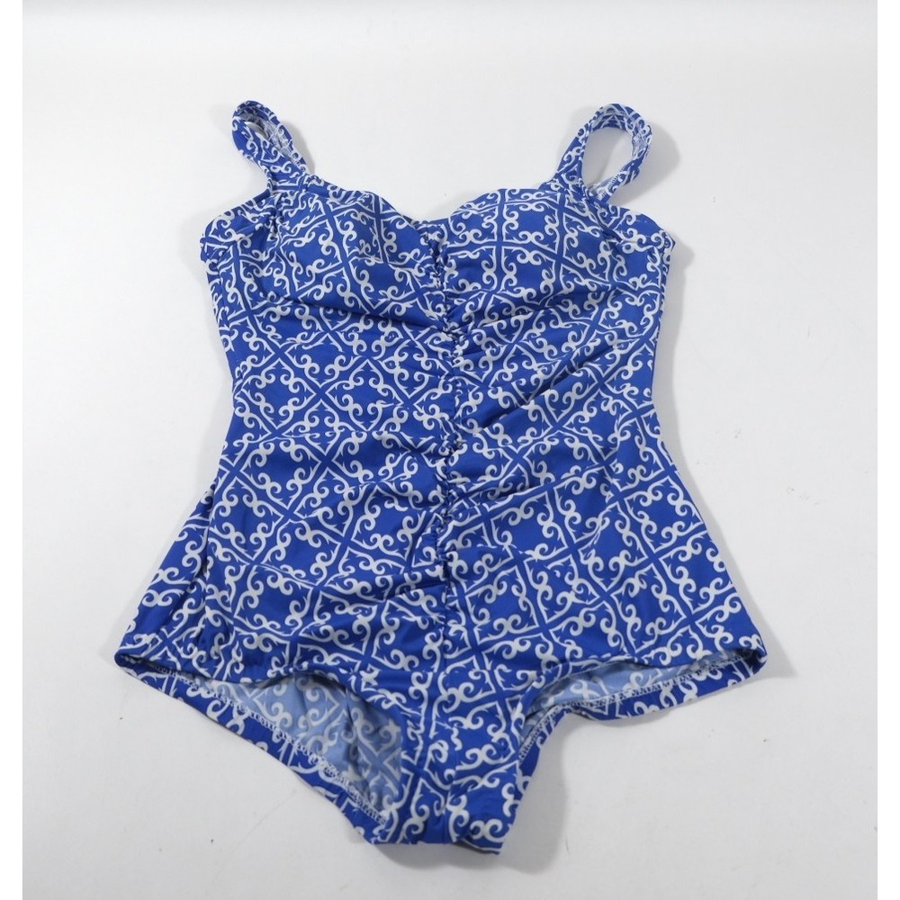 Maxine One Piece Women 16 Blue Geometric Scroll Ruched Padded Swimsuit
